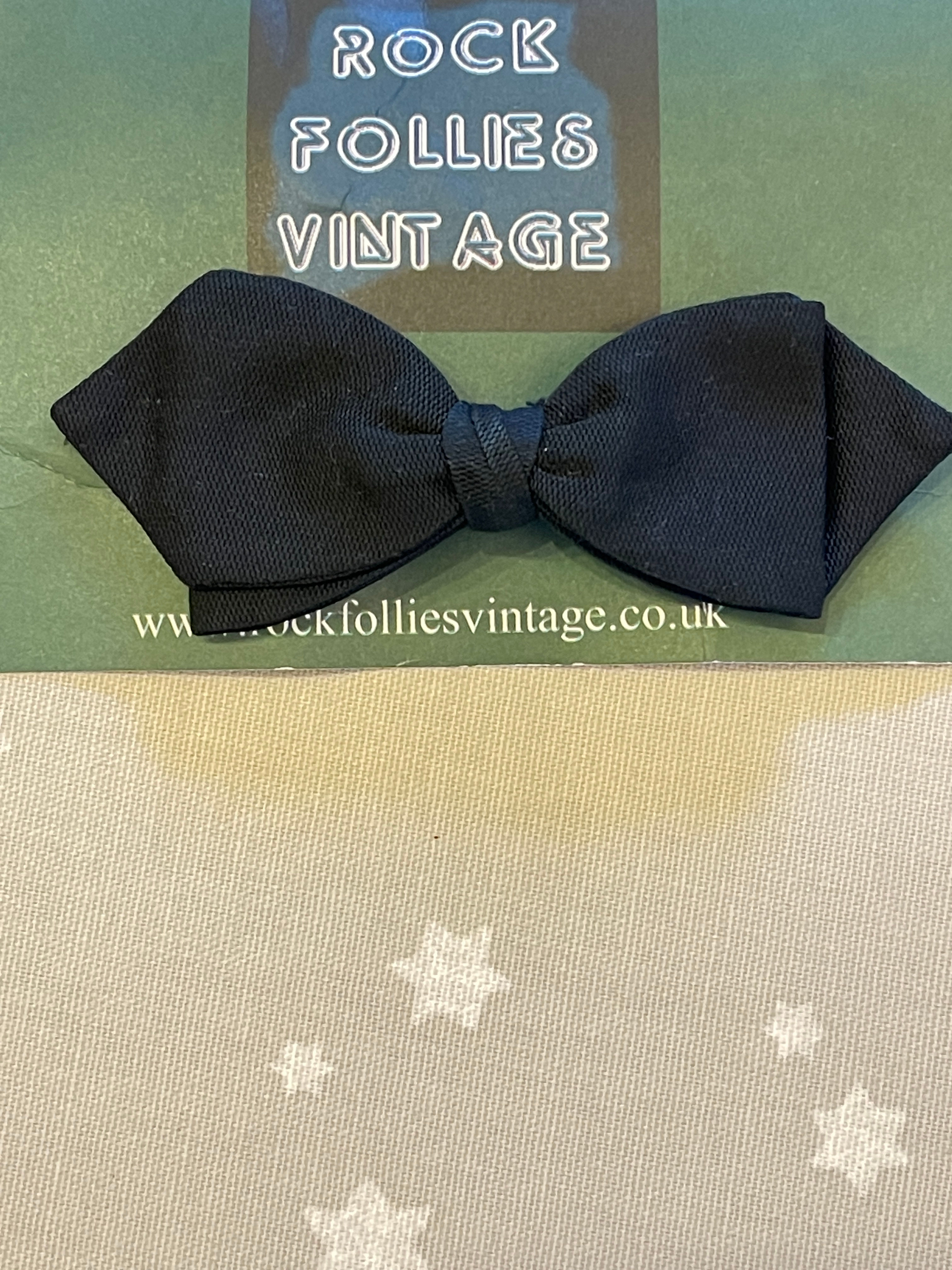 1950s Black Clip on Bow Tie Pointed End