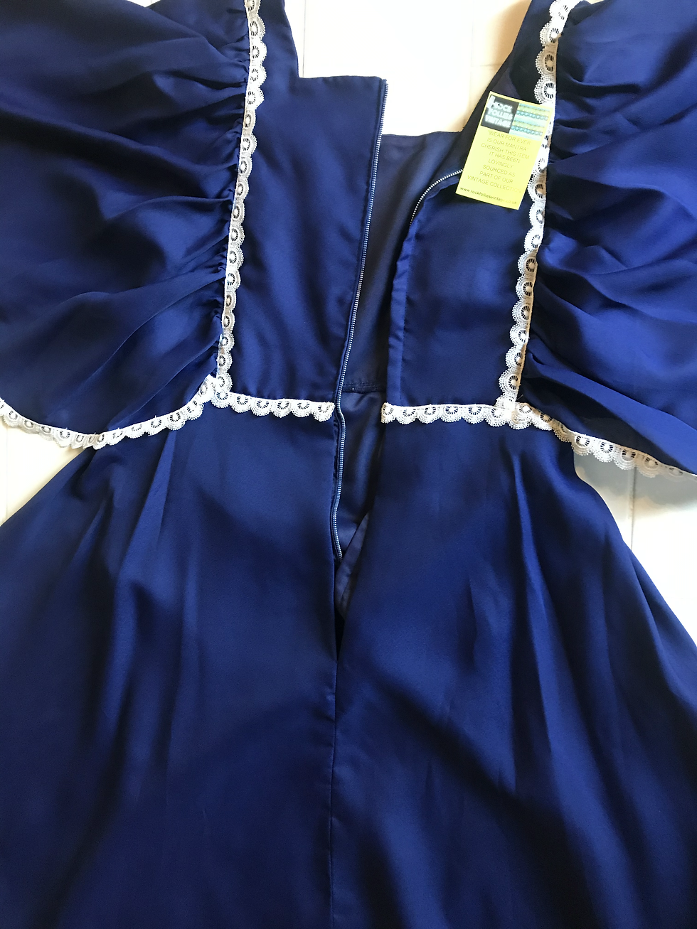 Thumbnail: 1970s Navy and White Maxi Dress with Angel Sleeves Front View