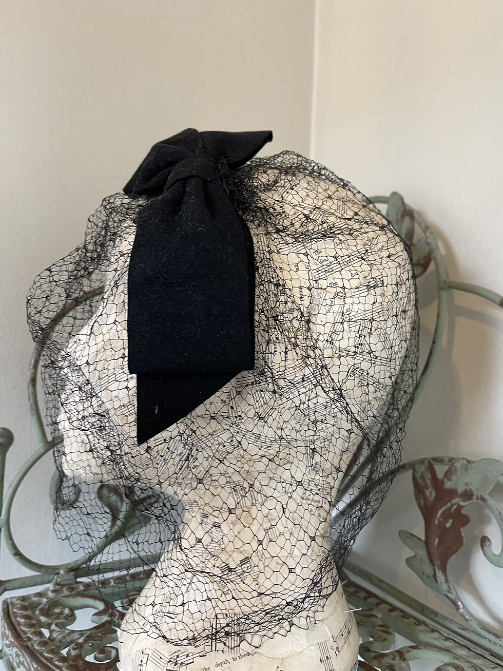 Thumbnail: 1940 Black Felt Bow and Birdcage Veil