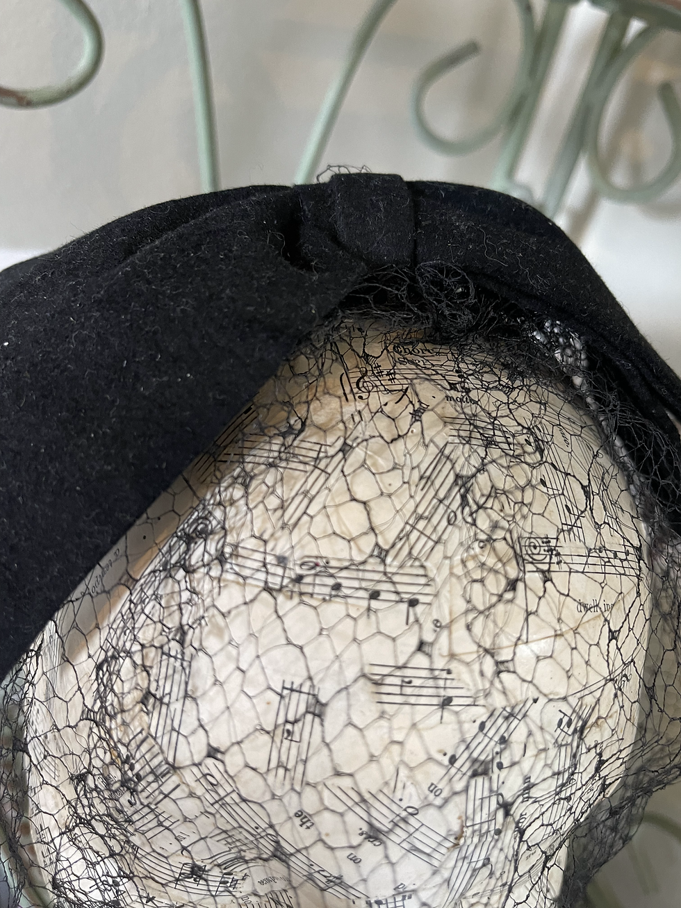 Thumbnail: 1940 Black Felt Bow and Birdcage Veil