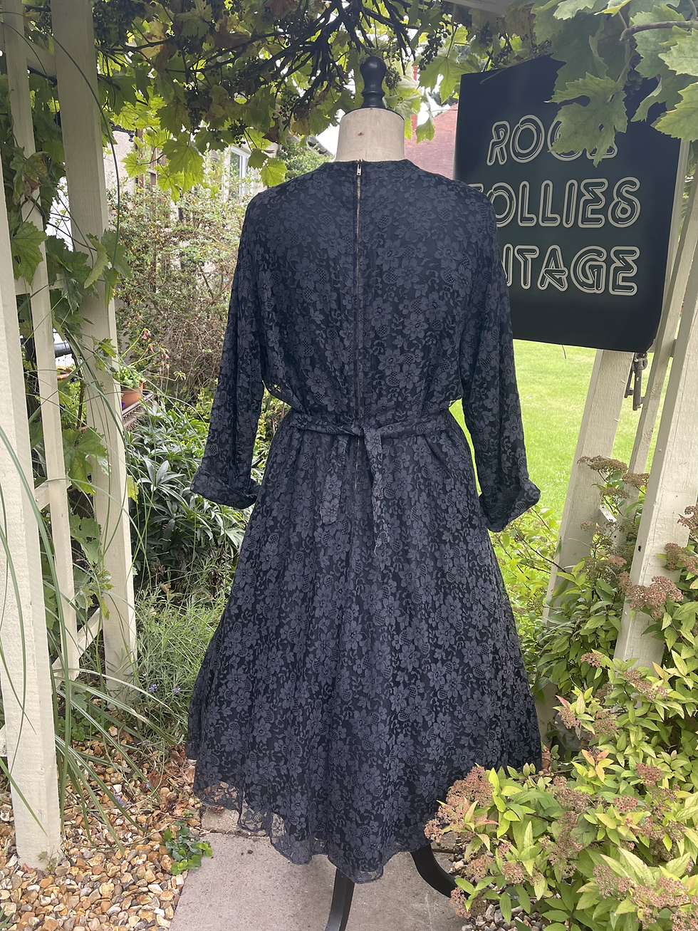 Thumbnail: 1950s Dark Navy Lace Flare Dress Size 20