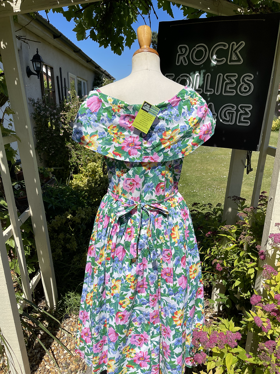 1980s Pretty Floral Tea Dress Back View