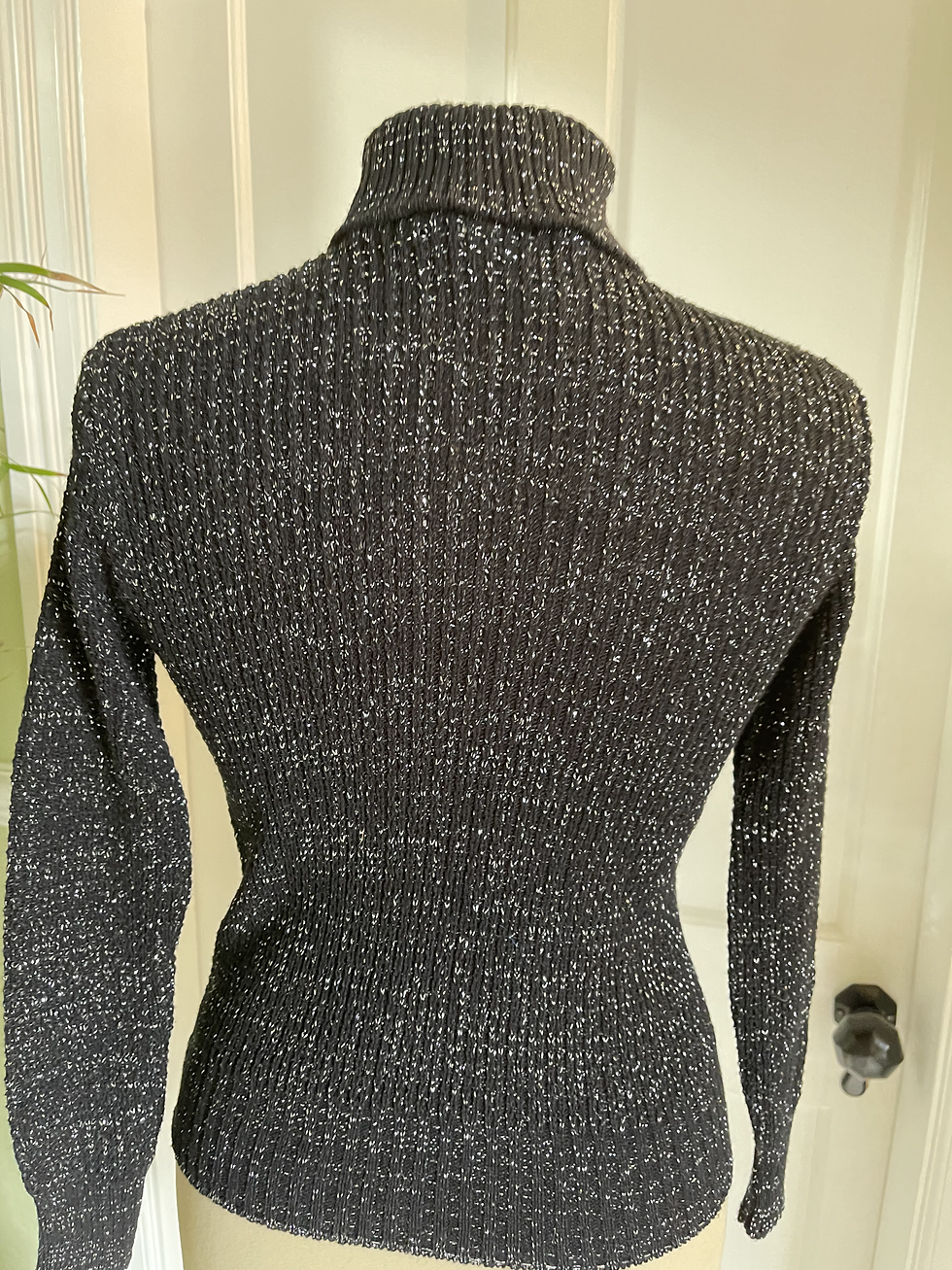 Thumbnail: Black & Silver Metallic Knitted 1970s Skinny Rib