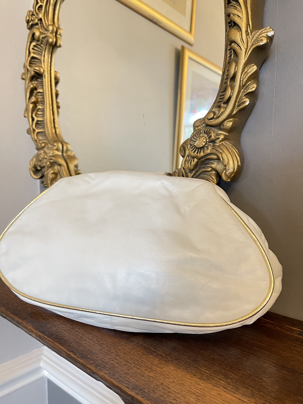 Thumbnail: 1980s White & Gold Leather Clutch/Shoulder Bag By Samir