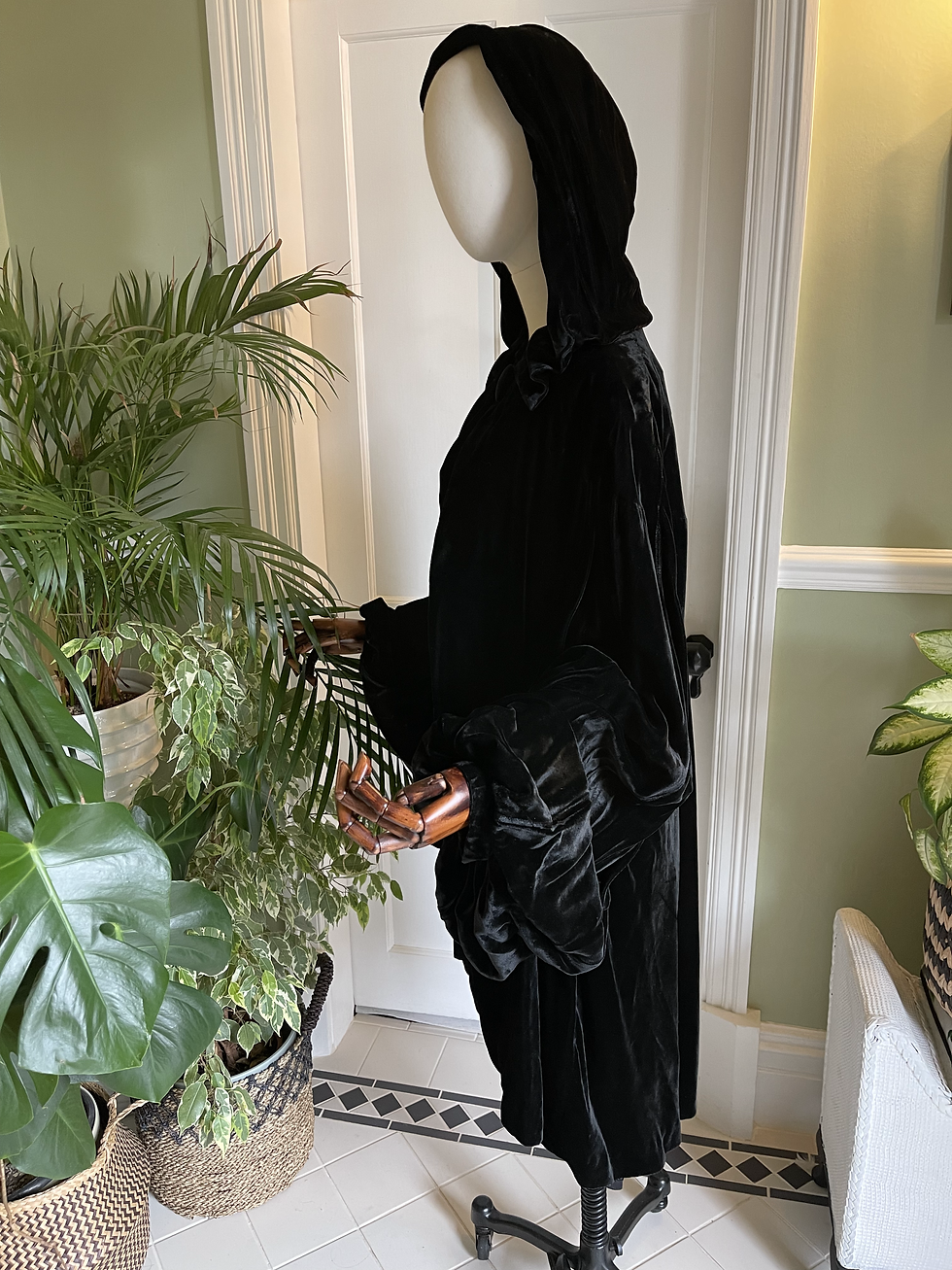 Thumbnail: Black Velvet Coat with Hood
