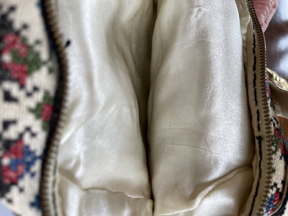 Thumbnail: 1970s Cotton Cross Stitch Bag with Wrist Strap