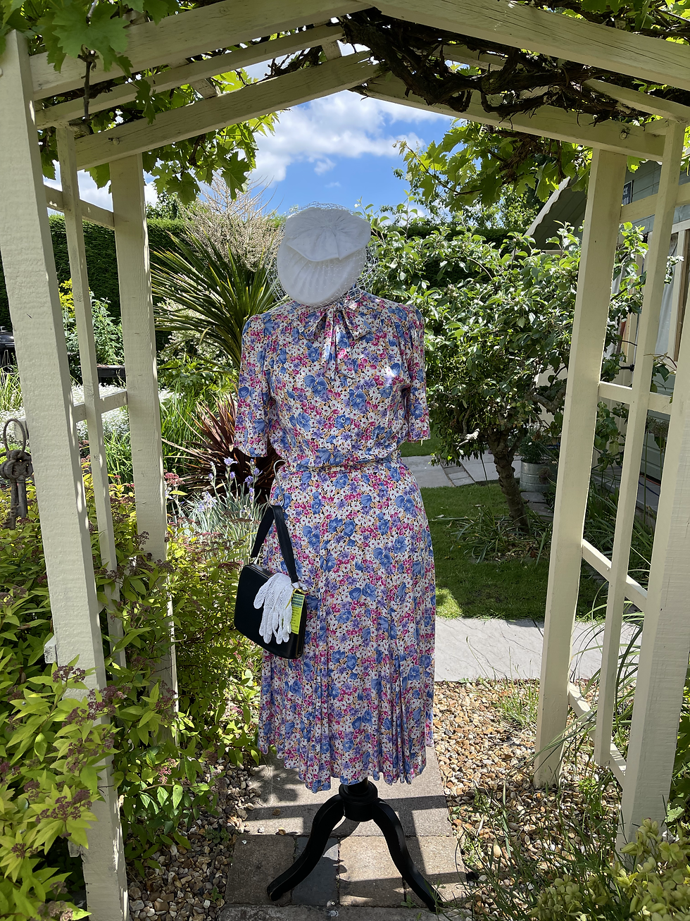 1980s Does 1940s Floral Print Day Dress Front View