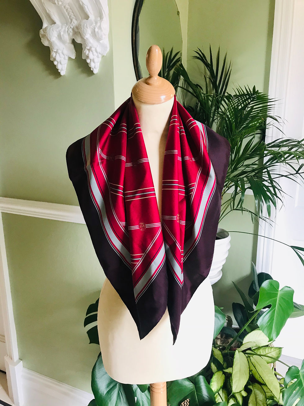 Thumbnail: Burgundy Silk Square Scarf By Marco Polo