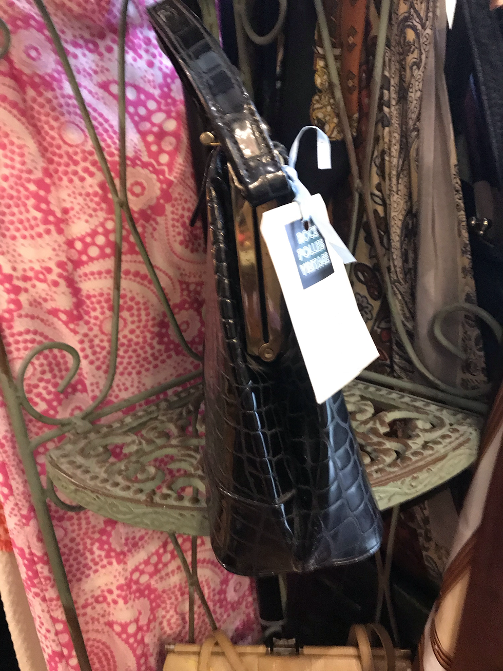 Thumbnail: 1950s Black Oversized Mock Croc Handbag