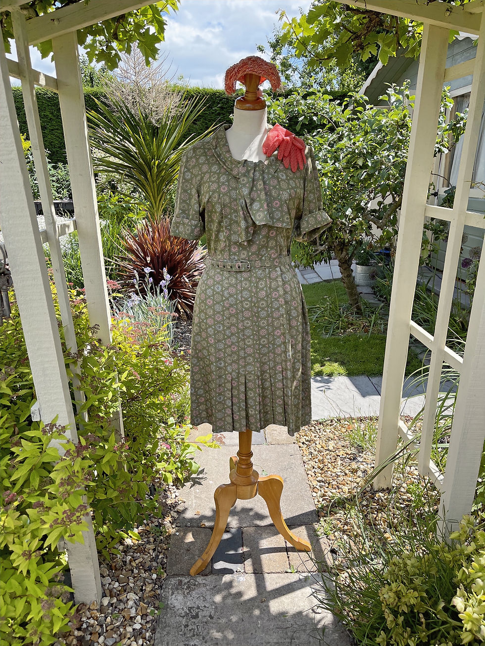 Thumbnail: Goodwood Styled 1940s Green Silk Day Dress Front View