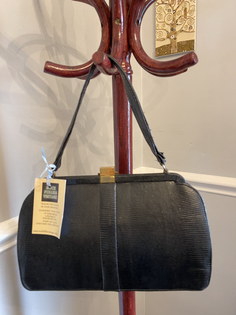 Thumbnail: 1940s Black Lizard Skin Frame Handbag
