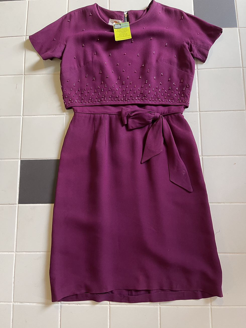 Thumbnail: 1950s Hand Beaded Crepe Dress from USA Front View