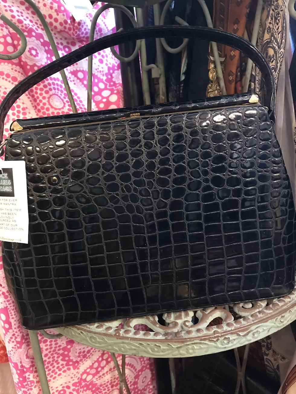 Thumbnail: 1950s Black Oversized Mock Croc Handbag