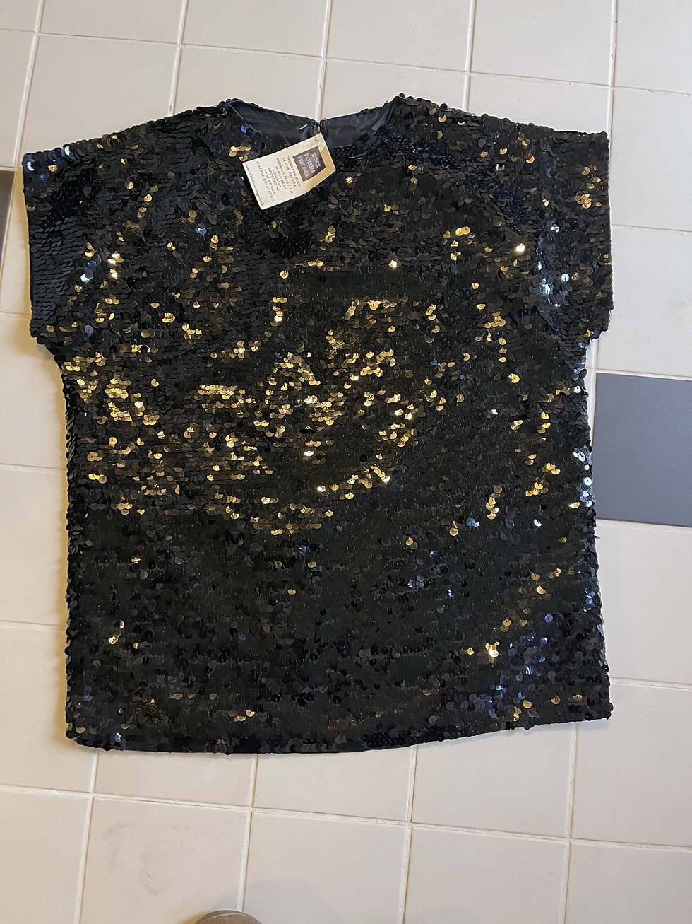 Thumbnail: Cap Sleeve Top  with black Jumbo Sequins
