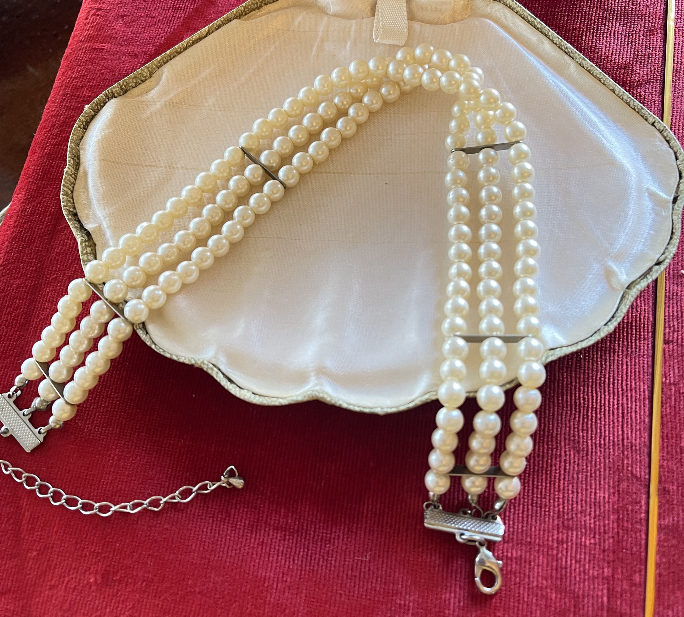 Triple Row Pearl Choker with Extender Chain