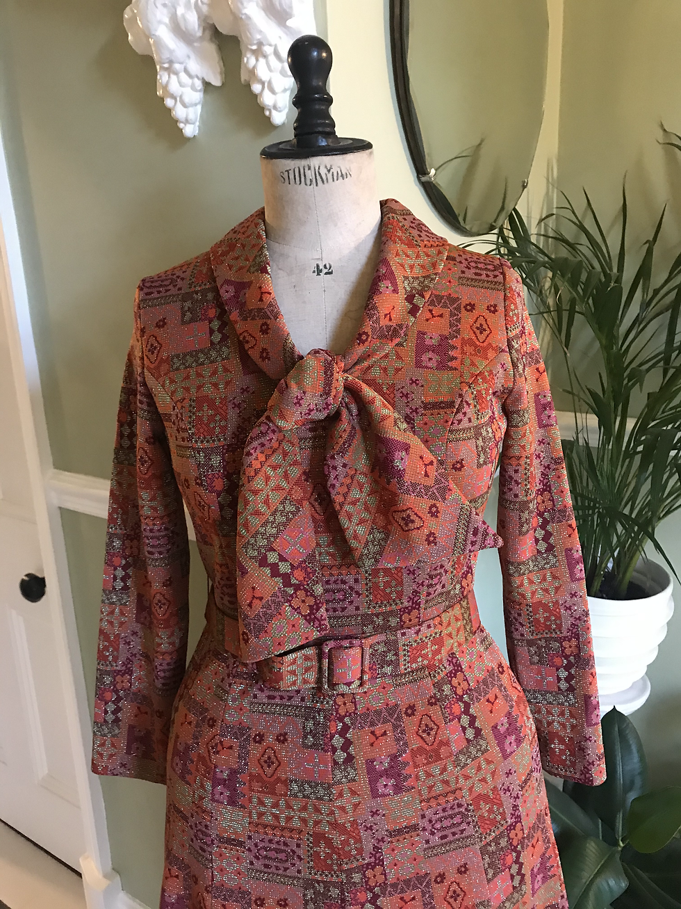 Thumbnail: 1970s Dark Orange Lurex Maxi Dress By Berketex Front View