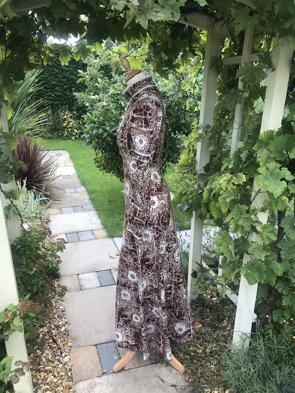 Thumbnail: 1970s Brown and White Maxi Dress by Jean Varon Side View
