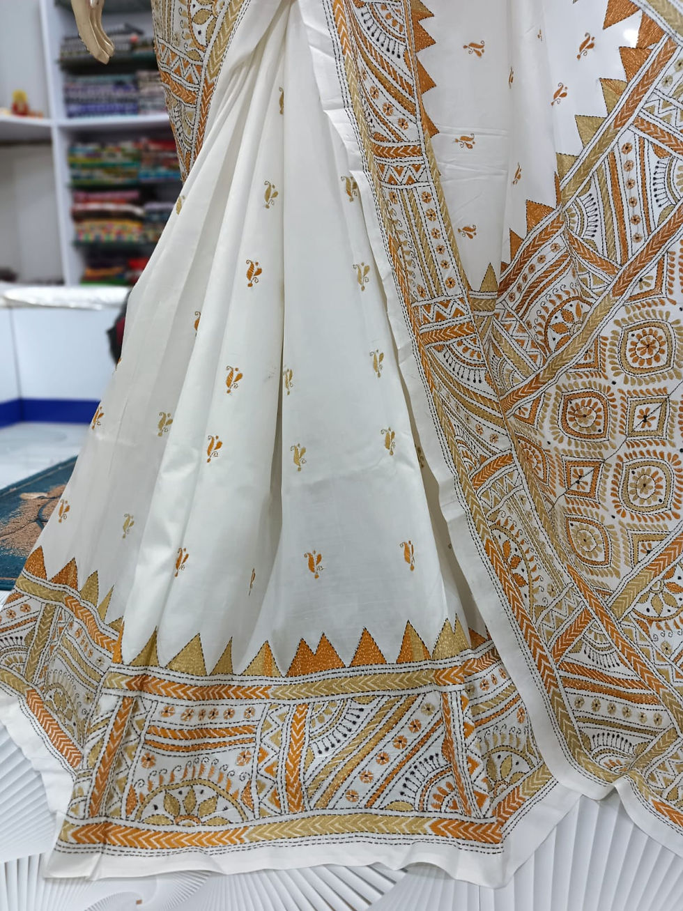 Thumbnail: Kantha Stitch Saree on Bangalore Silk #0602517