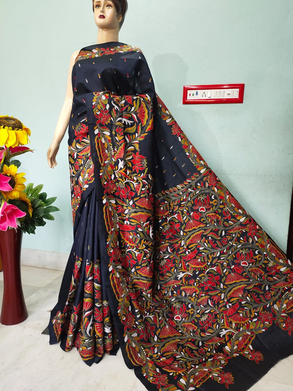 Kantha Stitch Saree on Bangalore Silk #100125