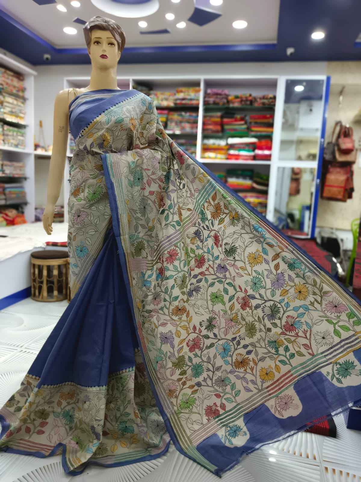 Kantha Stitch Saree on Tussar Silk #2310738