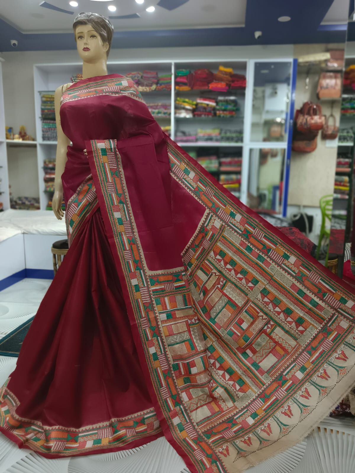 Kantha Stitch Saree on Tussar Silk #200279