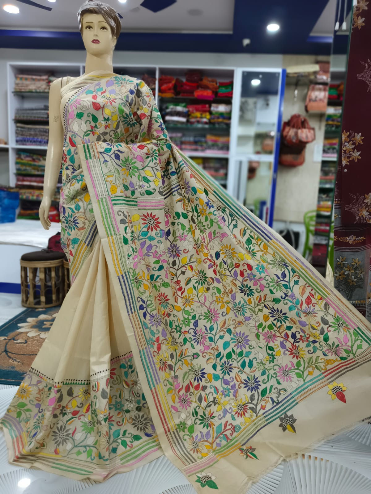 Kantha Stitch Saree on Tussar Silk #0602520