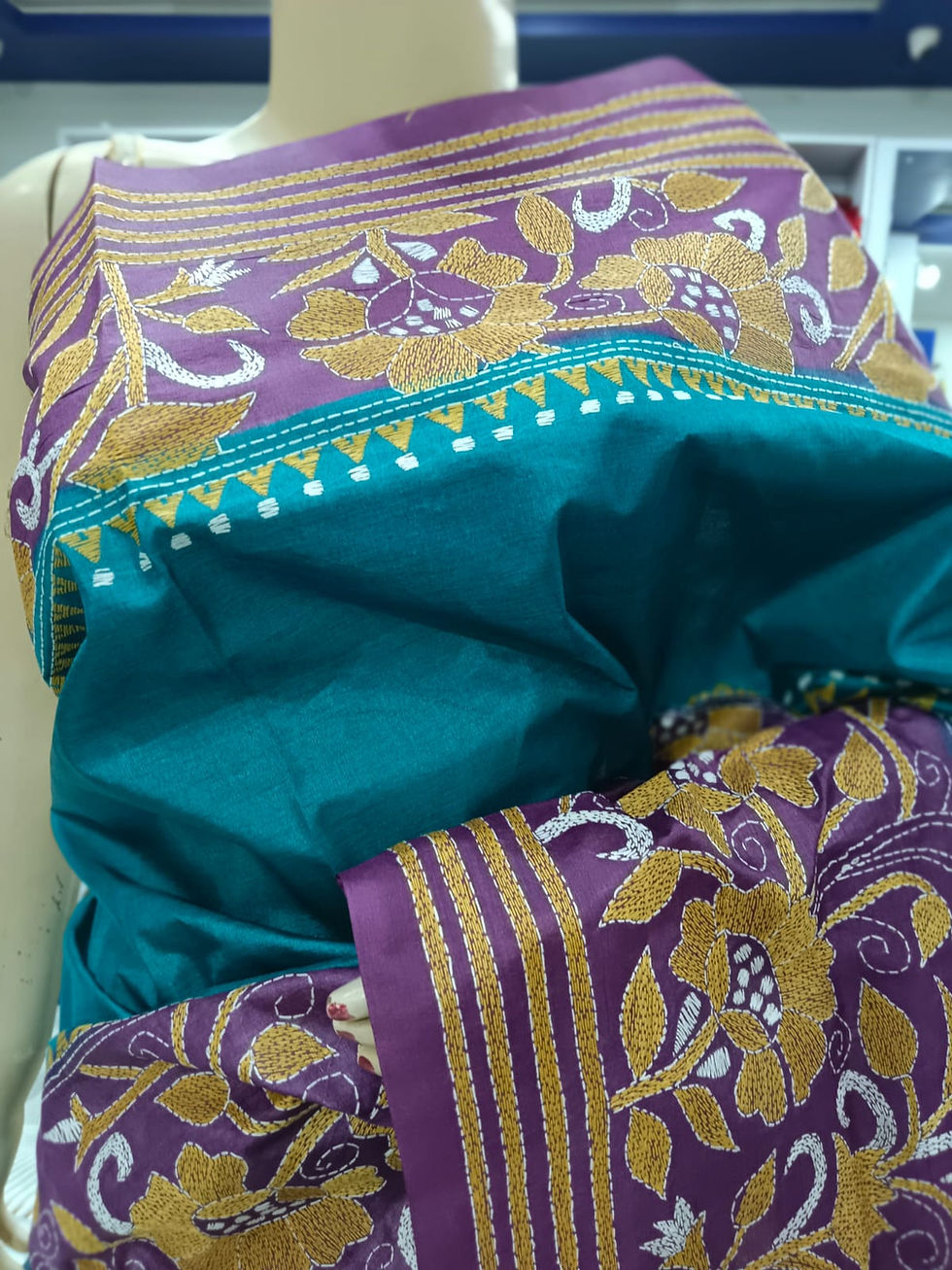 Thumbnail: Kantha Stitch Saree on Tussar Silk #200285