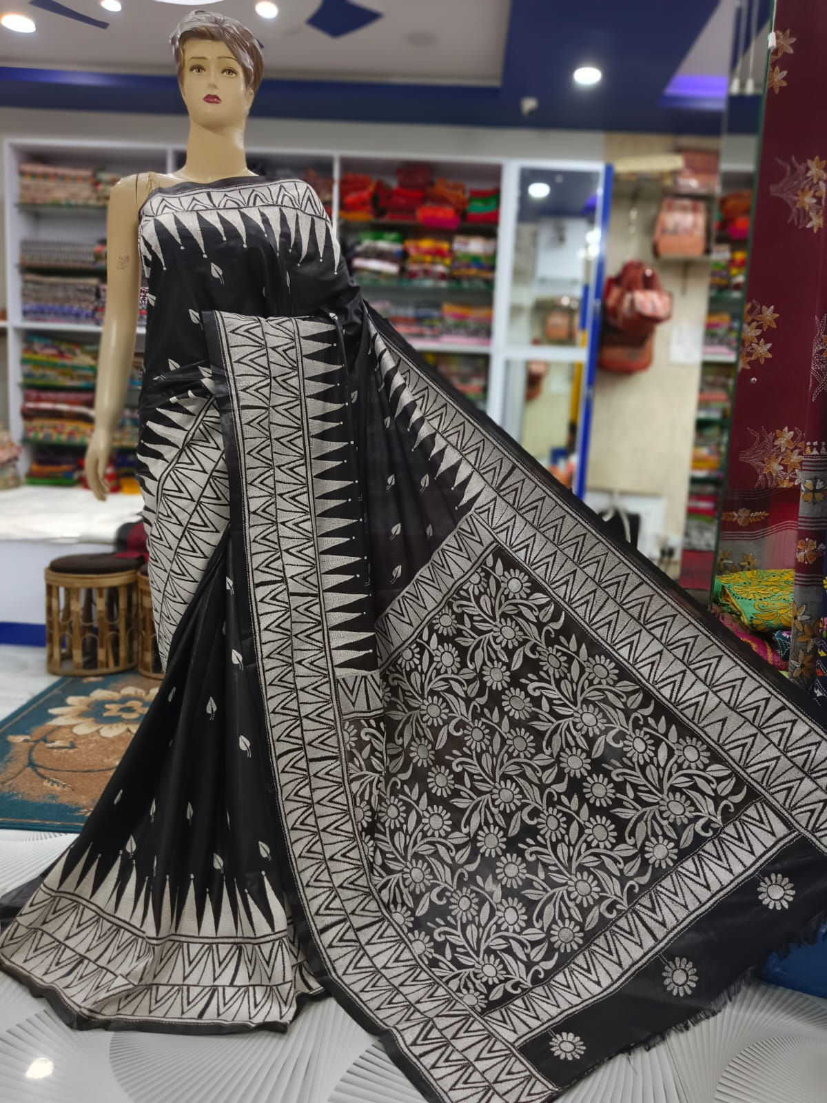 Kantha Stitch Saree on Blended Bangalore Silk #0602511