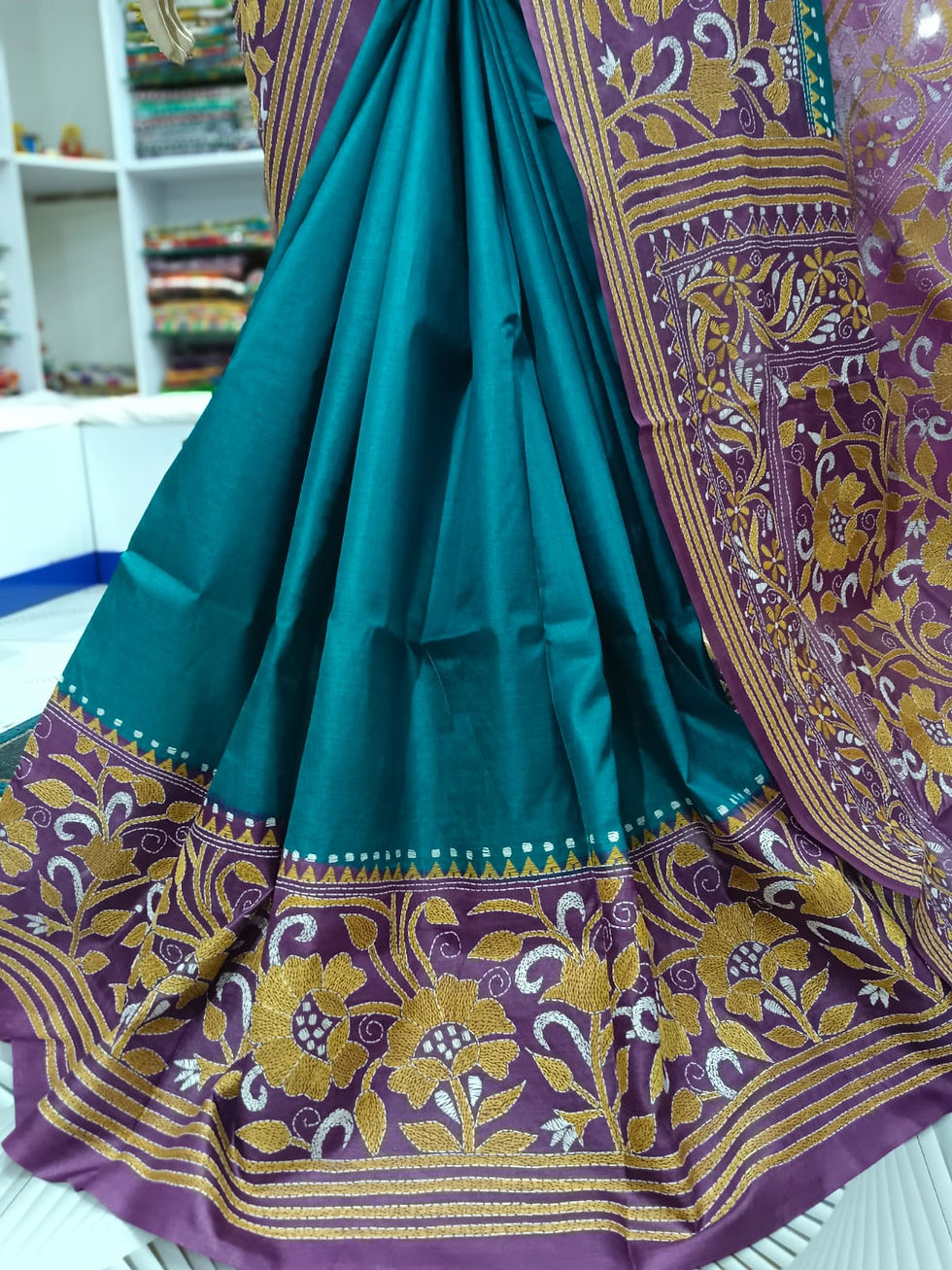 Thumbnail: Kantha Stitch Saree on Tussar Silk #200285