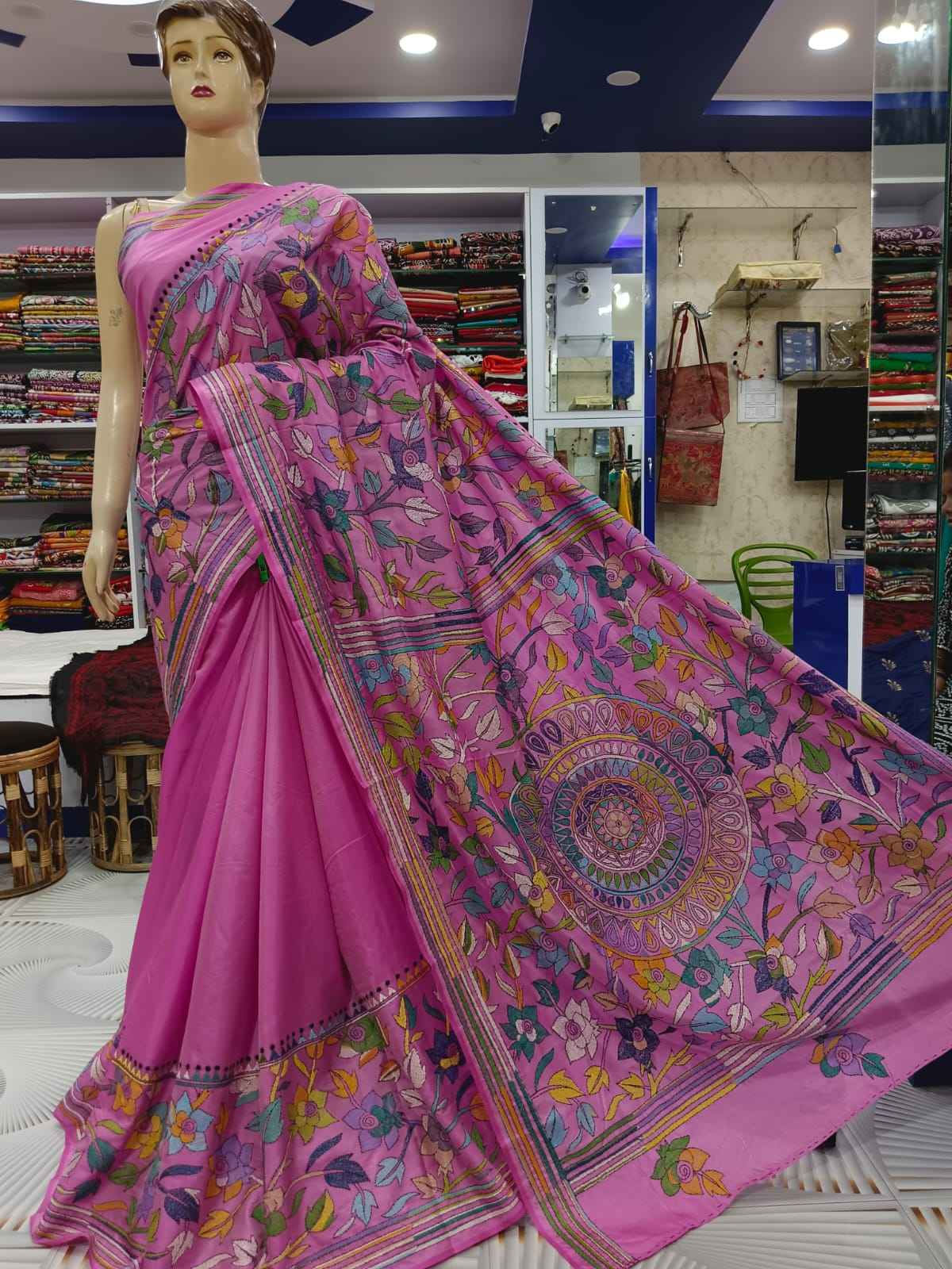 Kantha Stitch Saree on Blended Bangalore Silk #81376