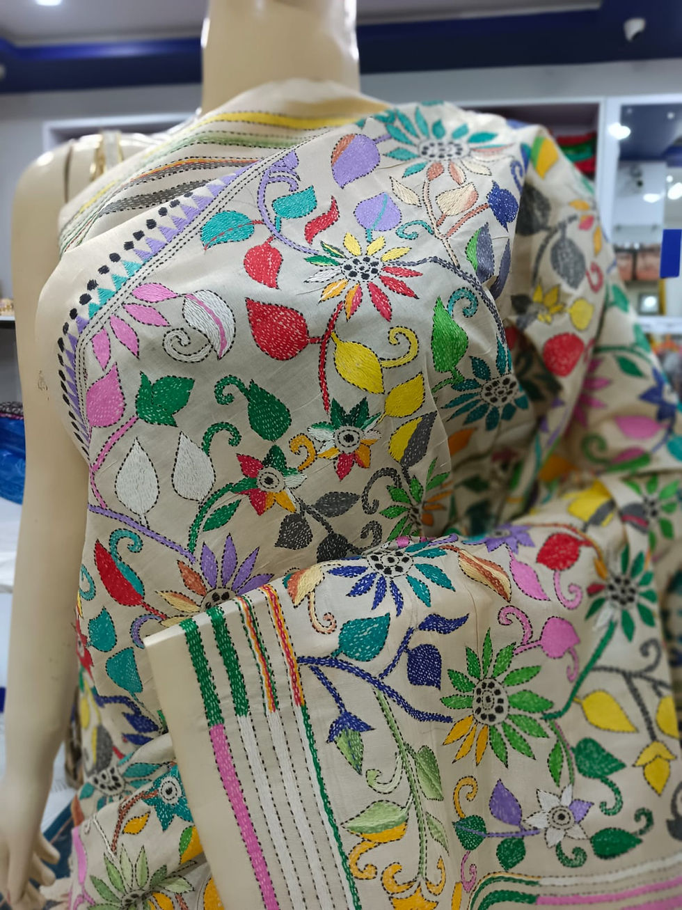 Thumbnail: Kantha Stitch Saree on Tussar Silk #0602514