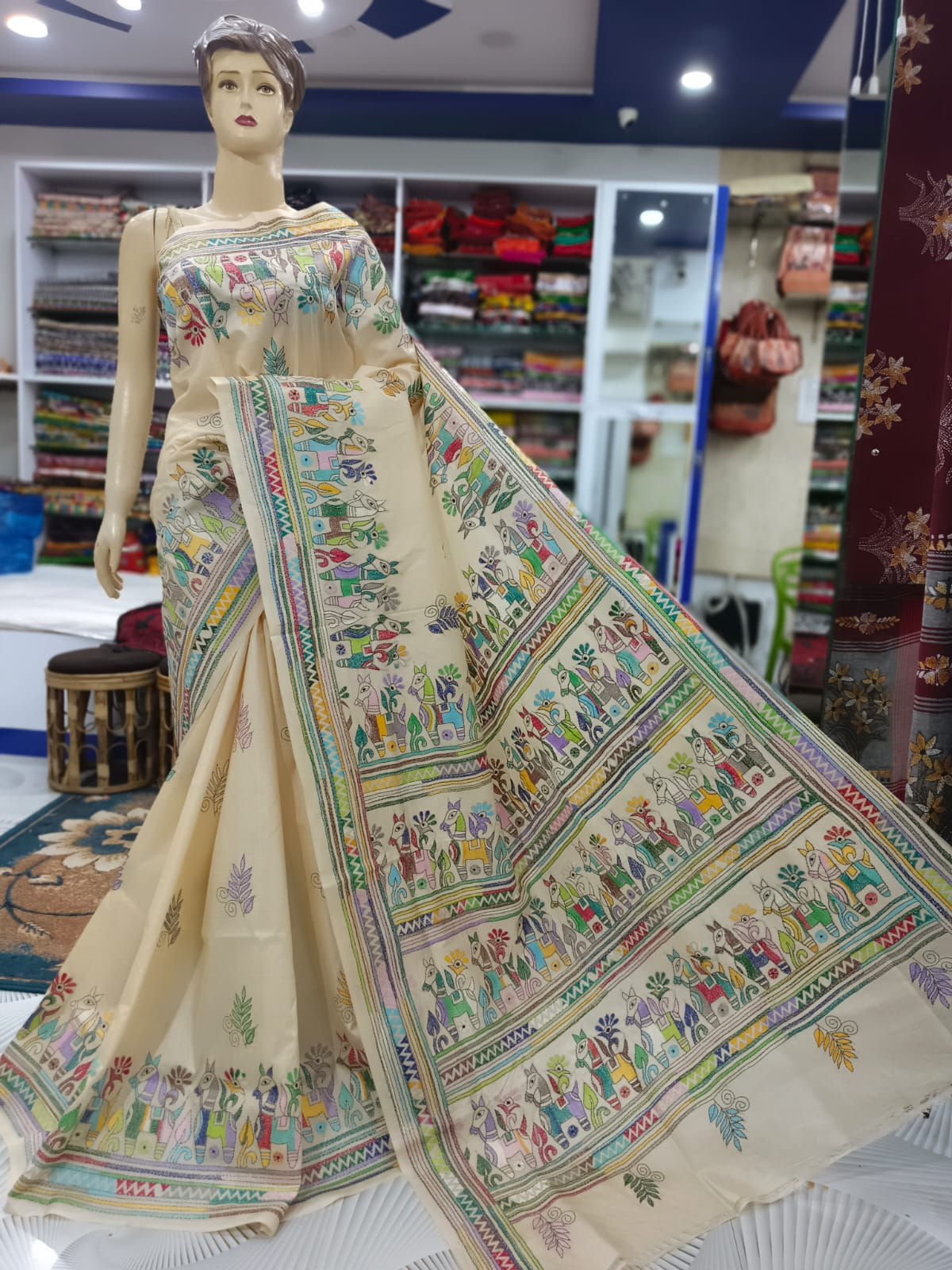 Kantha Stitch Saree on Tussar Silk #0702778