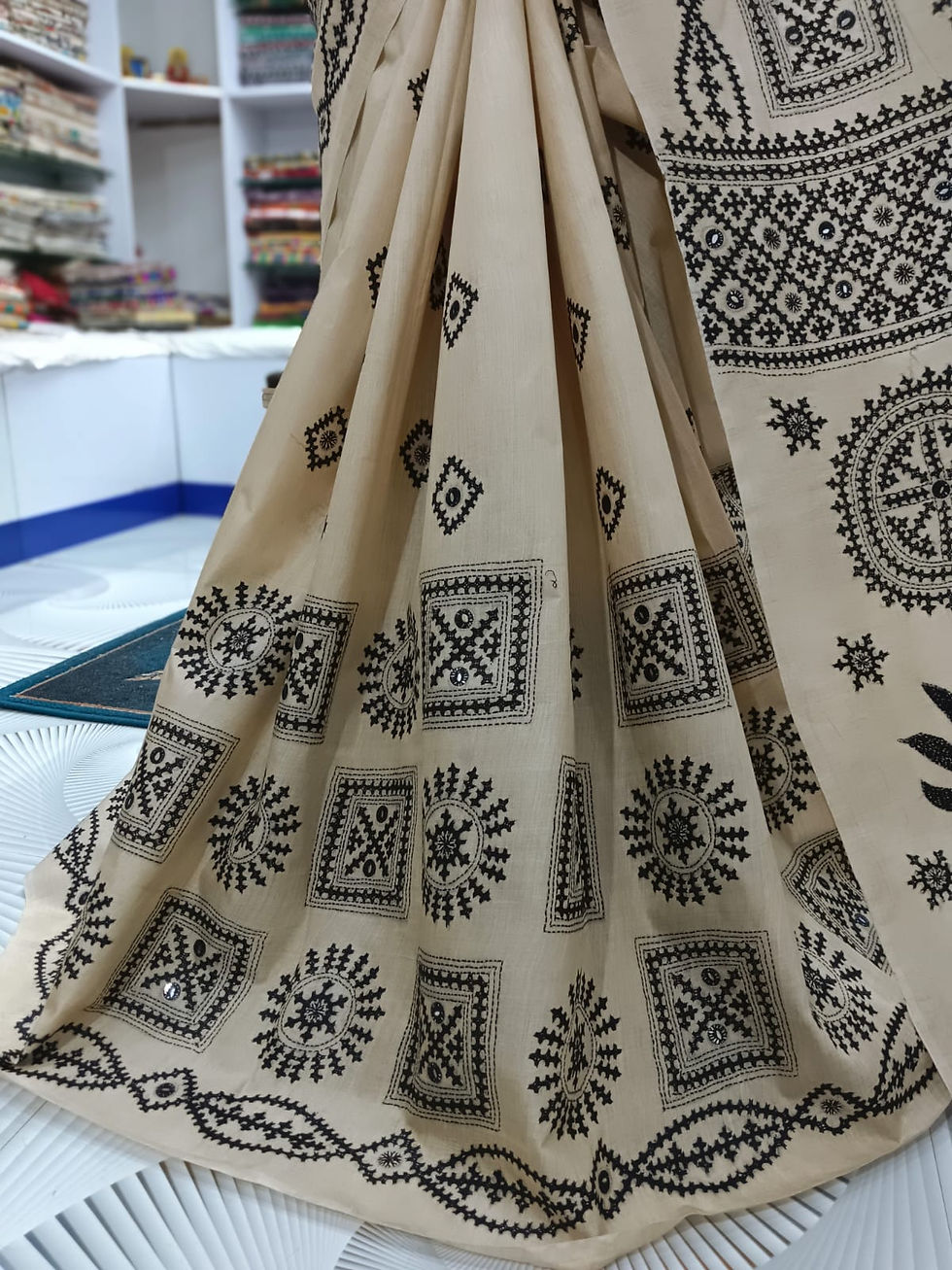 Thumbnail: Kantha Stitch Saree on Tussar Silk #200281