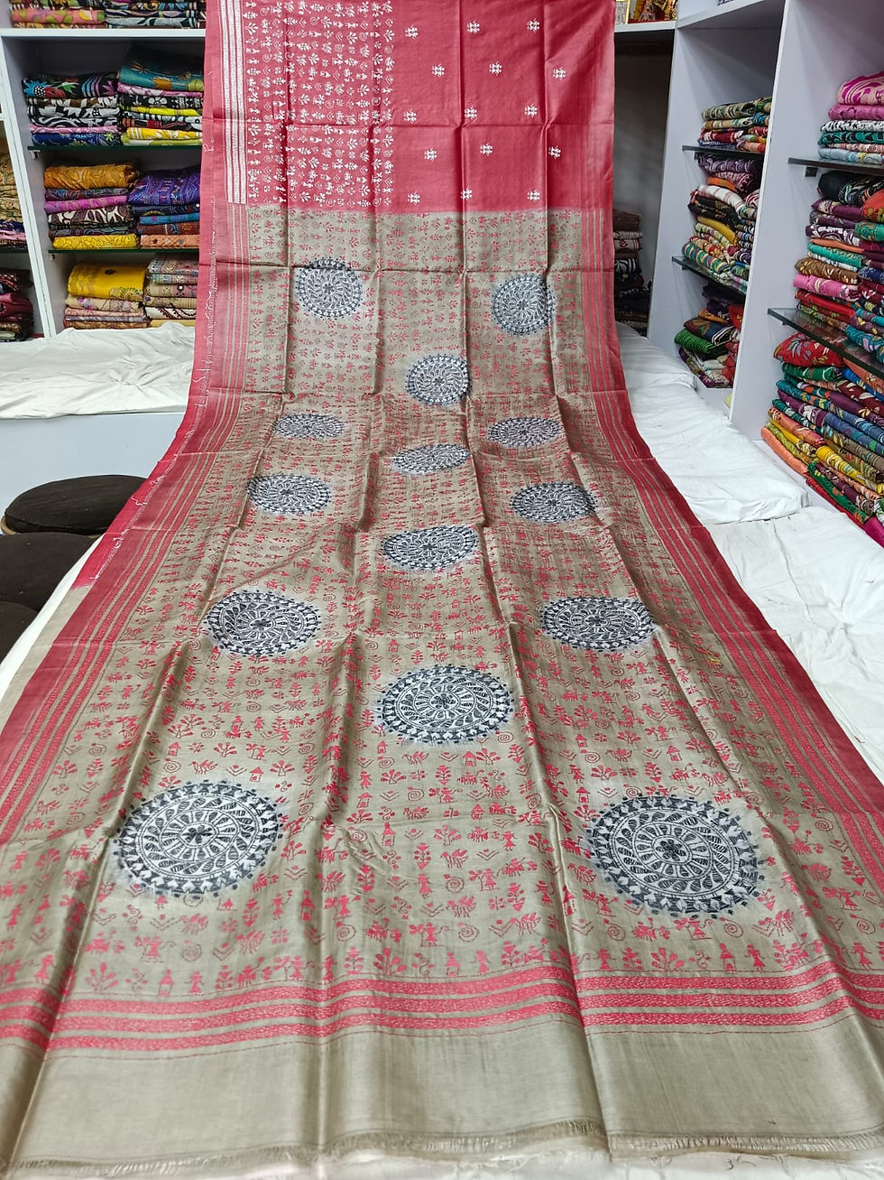 Thumbnail: Kantha Stitch Saree on Tussar Silk #200277