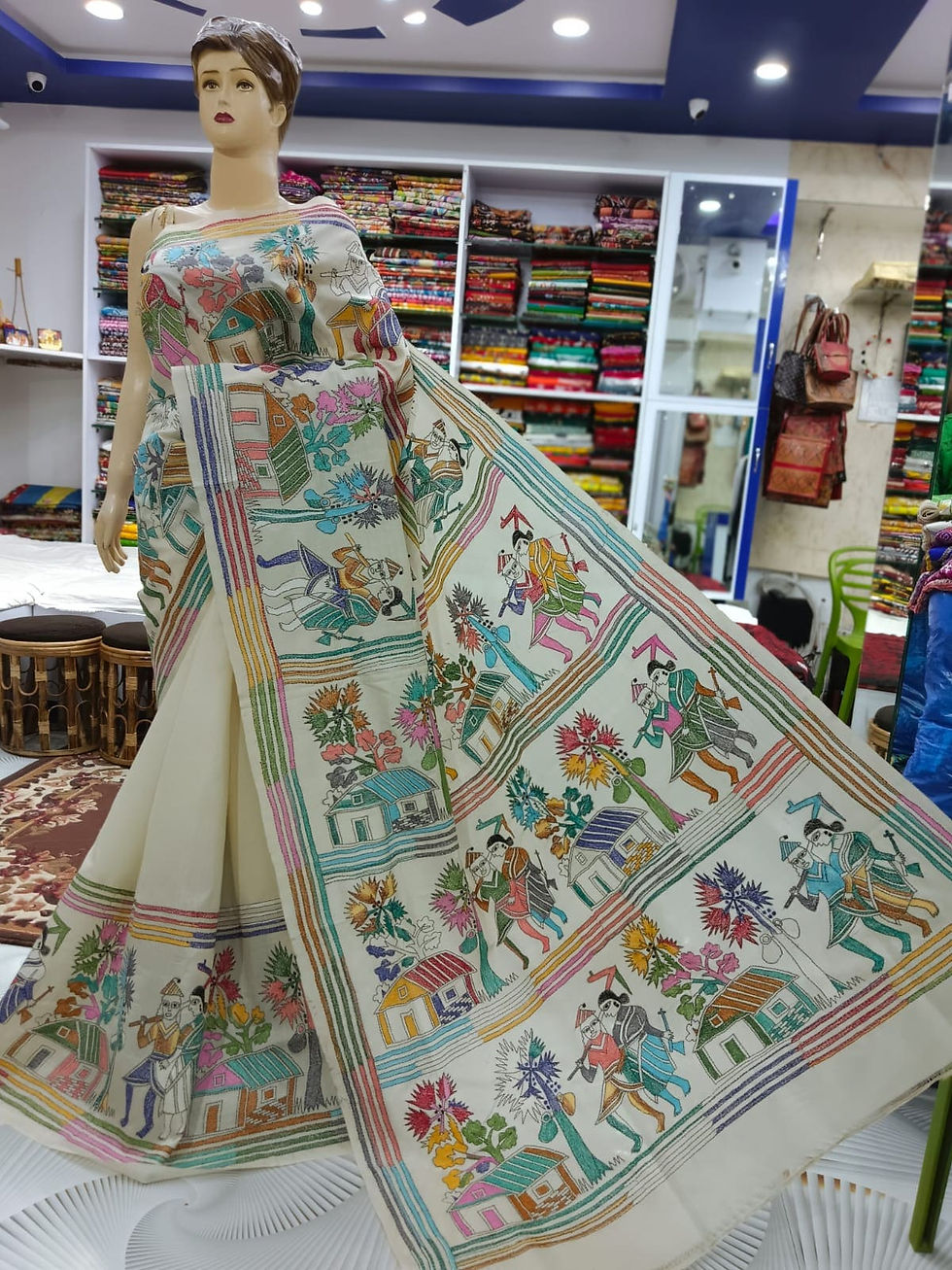 Kantha Stitch Saree on Tussar Silk #23799