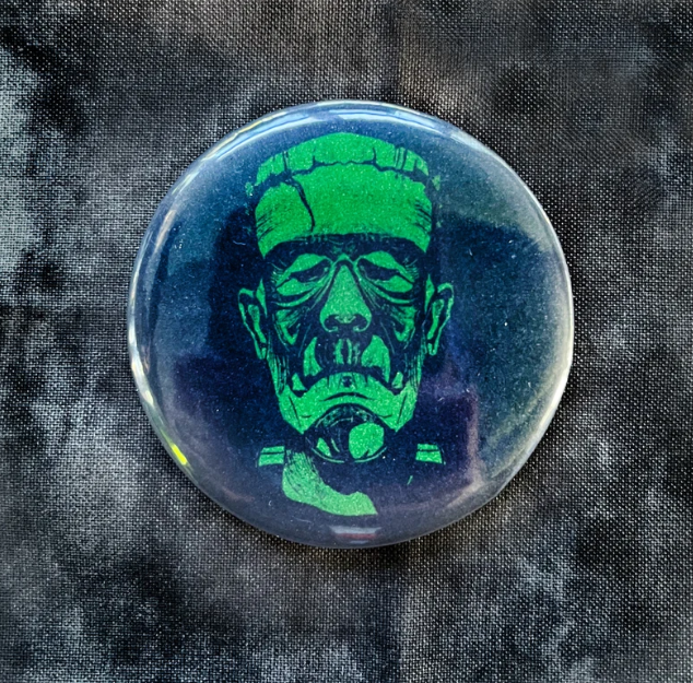 Thumbnail: HORROR BUTTONS- 1 piece or 8 pack: Frankenstein, Werewolf, Trick or Treat, Poiso