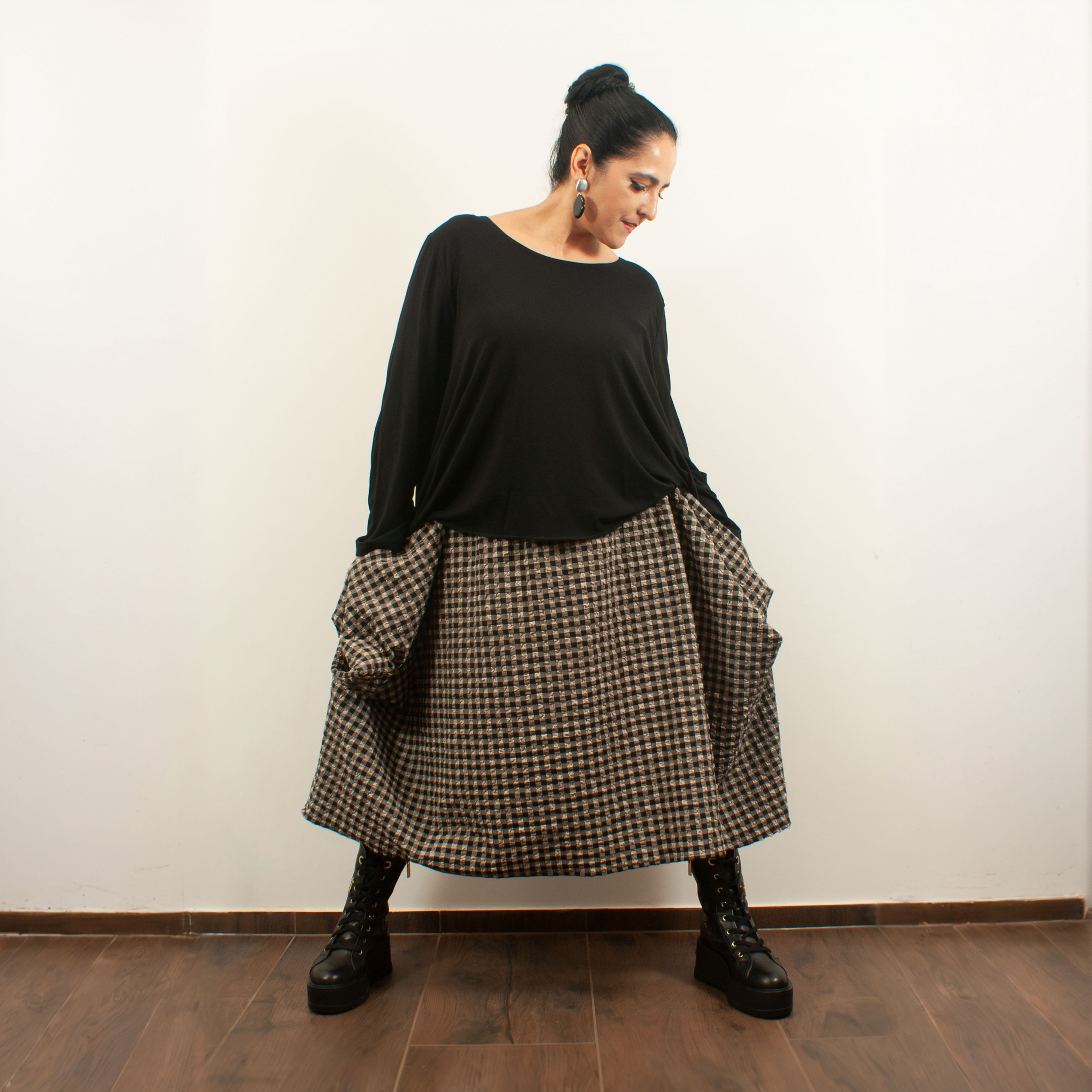 Jupe drapée à carreaux Vichy