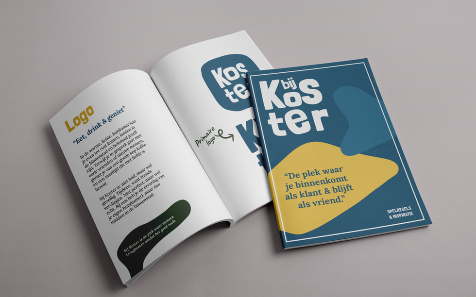 Brand guide van bij Koster met opengeslagen pagina over het logo