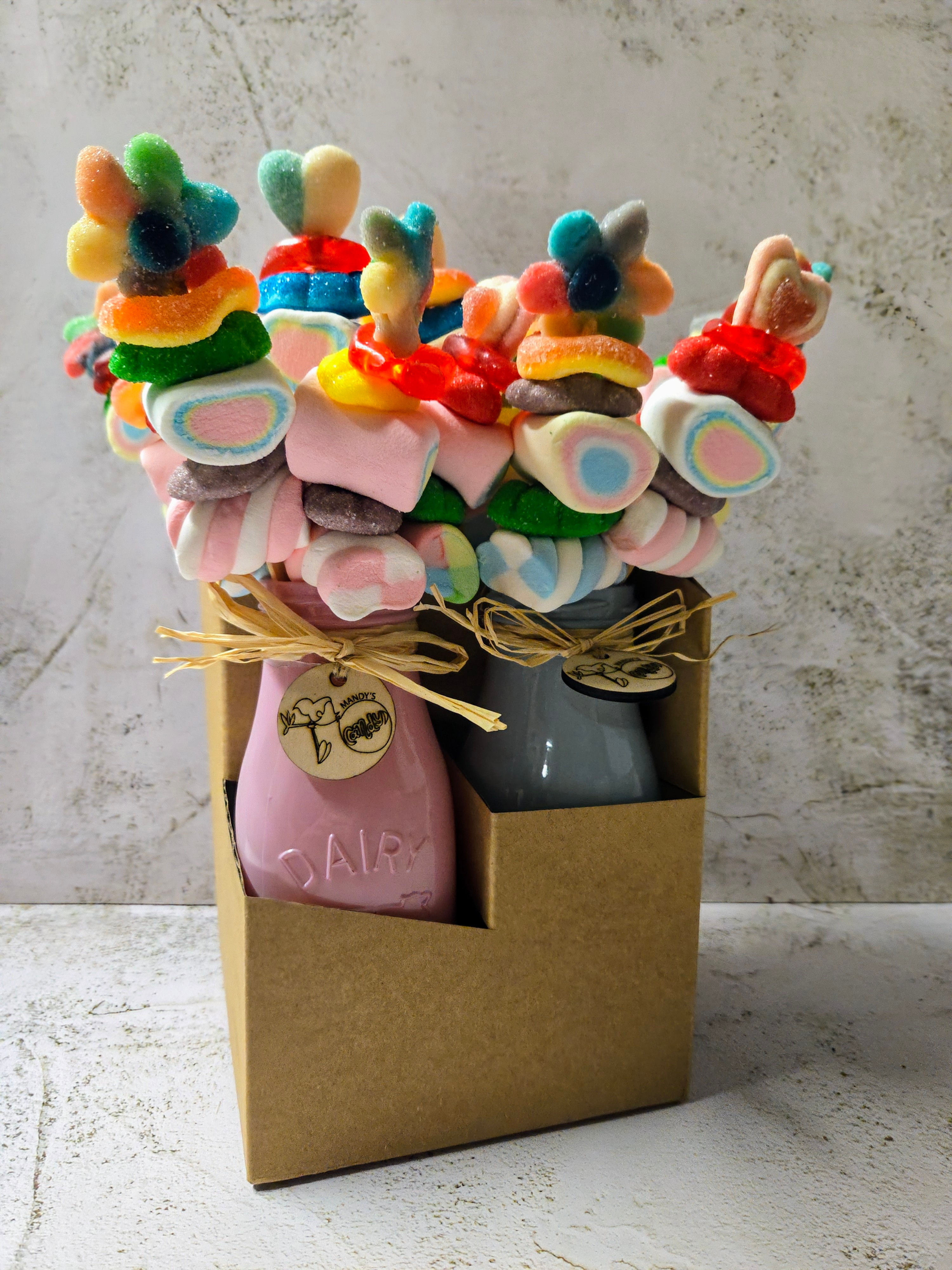 4 Pack Glass Milk Bottle Lolly Skewer Bouquet