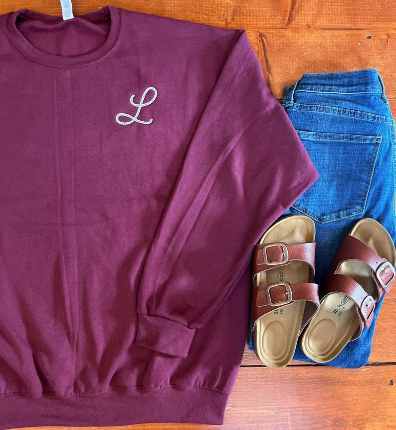 Embroidered Initial Sweatshirt: Chain Stitch Monogrammed Gift