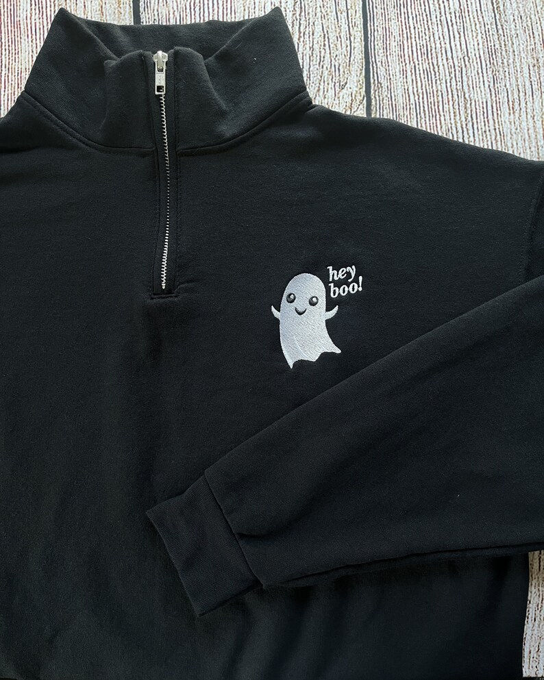 Thumbnail: Hey Boo Ghost Sweatshirt Quarter Zip For Women and Men