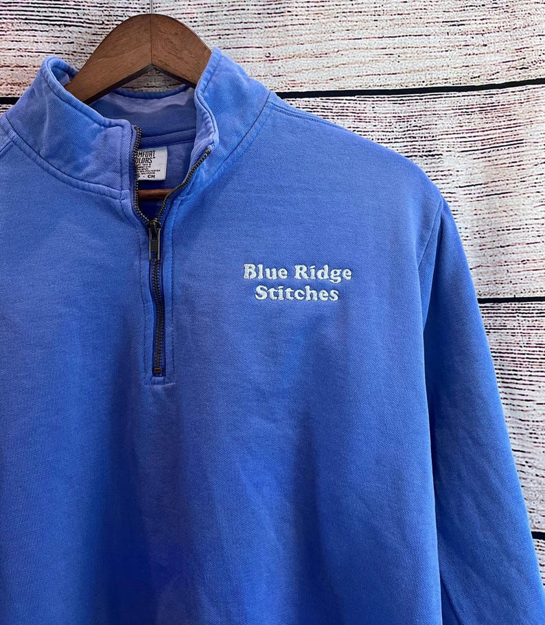 Thumbnail: Personalized Embroidered Quarter Zip Sweatshirt: Custom Text Comfort Colors