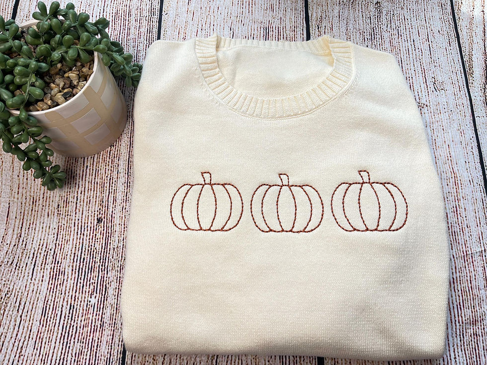 Thumbnail: Fall Pumpkin Embroidered Sweater With Hand Stitched Look