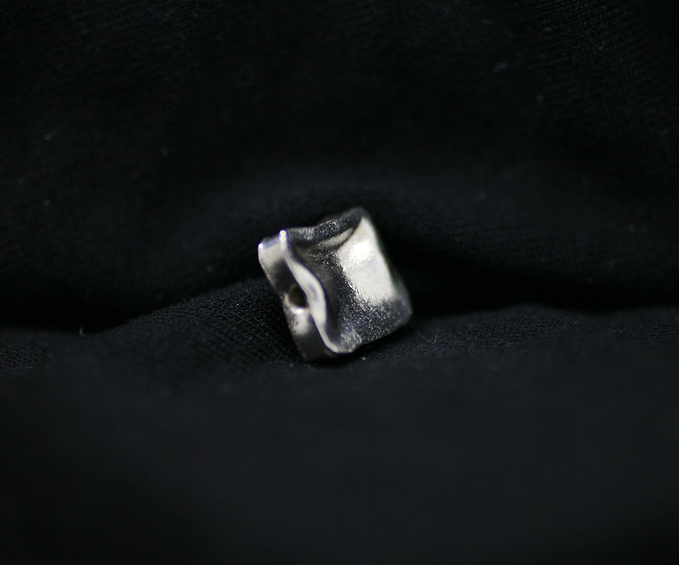 Thumbnail: Karen Hill Tribe silver bead with concave center, square shape and smooth surface texture