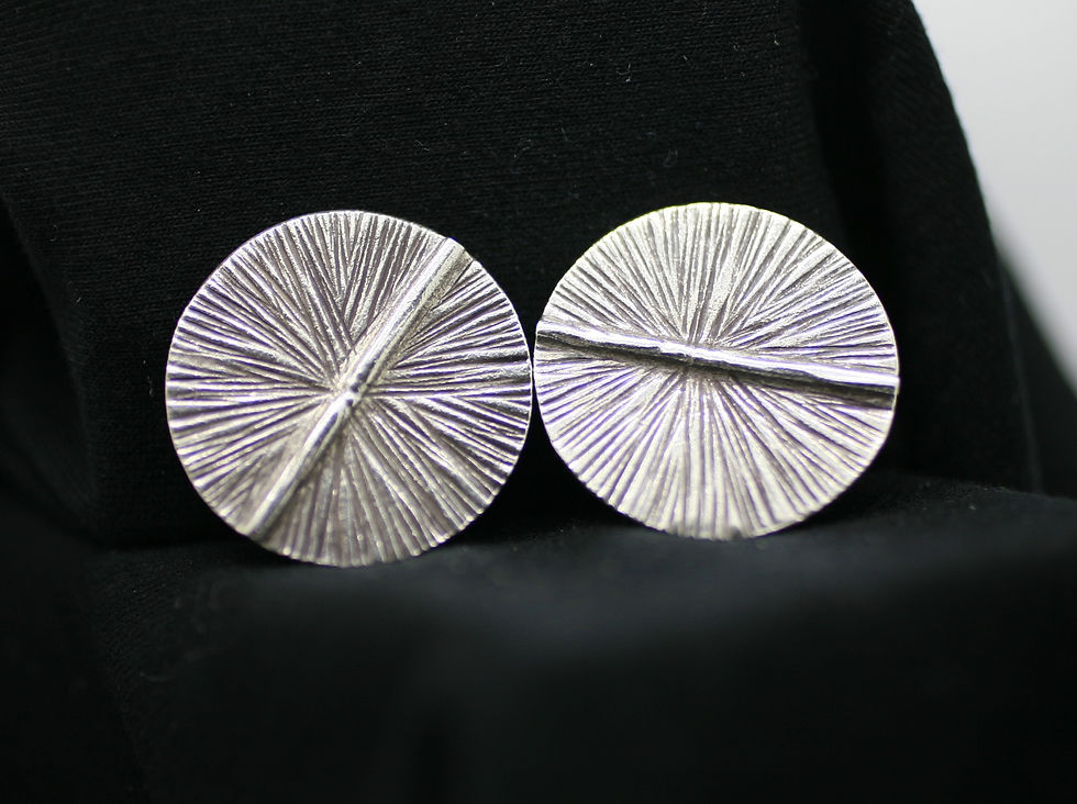 Thumbnail: Two Thai silver circular beads with a central ridge radiating groove lines
