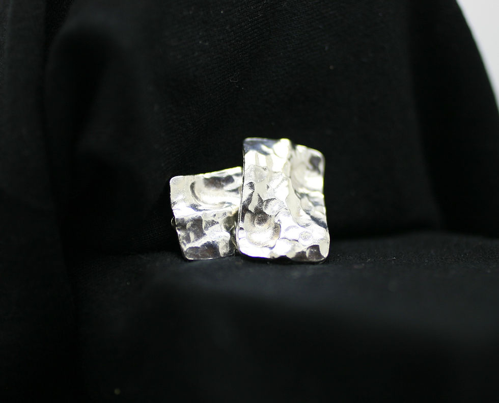 Thumbnail: Two Thai Silver rectangular beads with central ridge, uneven surfaces and a hammered texture