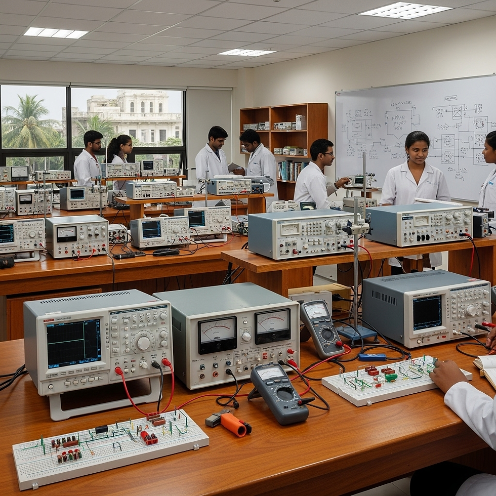 Analog model power supply units in a Chennai laboratory used by researchers and students for experiments and testing.