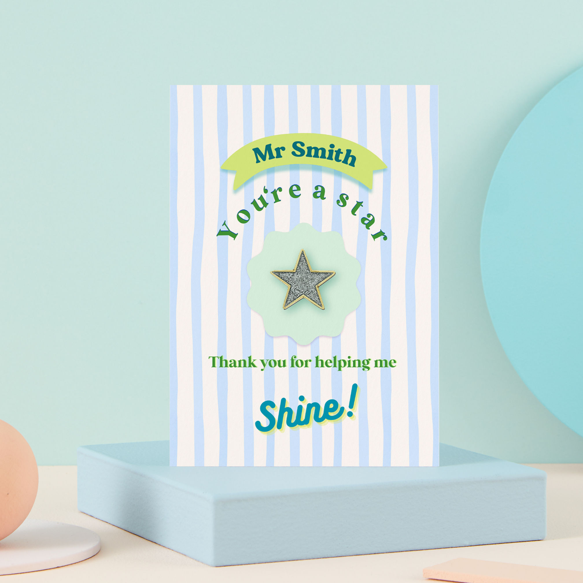 Blue Stripe 'You're a star' A6 badge card