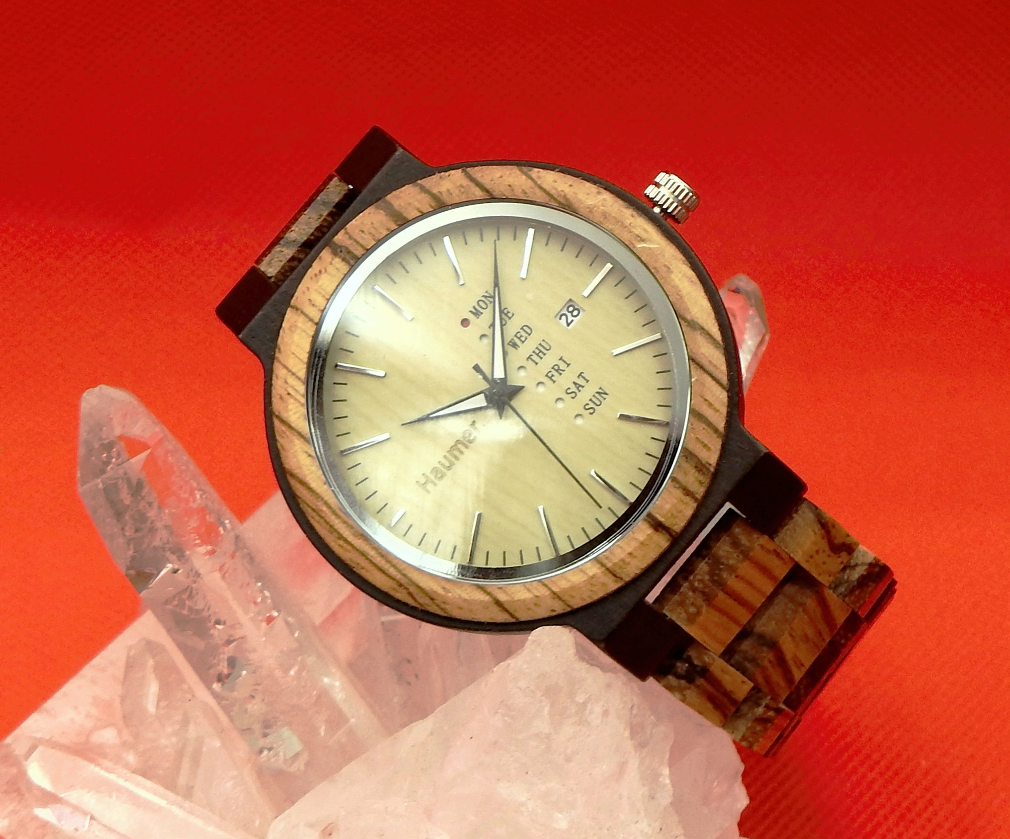 Holzuhr Zebrano 46 mm