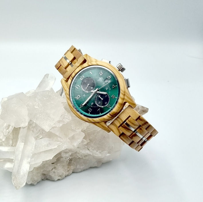 Thumbnail: Holzuhr Olivenholz 44 mm